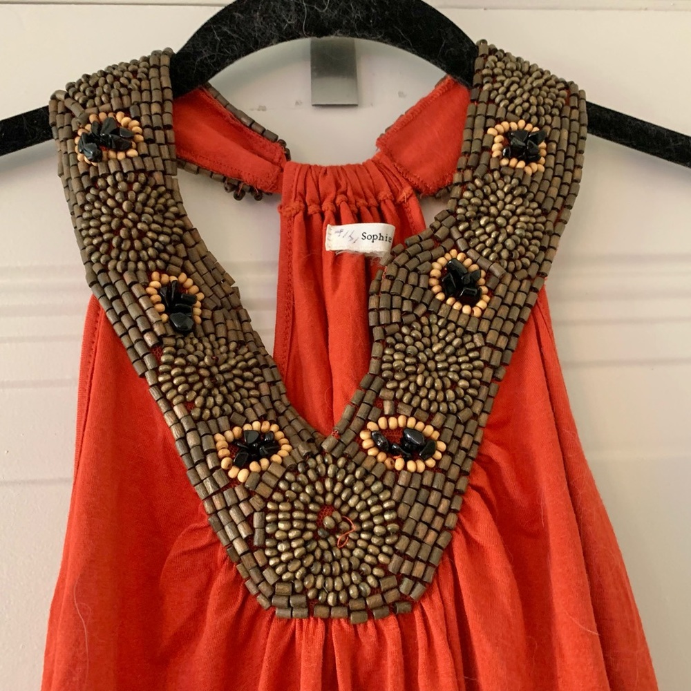 Sophie Max Spice Racer Back Halter Top Wooden Beadwork Size S